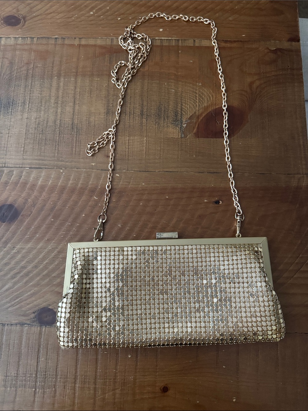Vintage Gold Mesh Evening Clutch Purse with Chain Strap